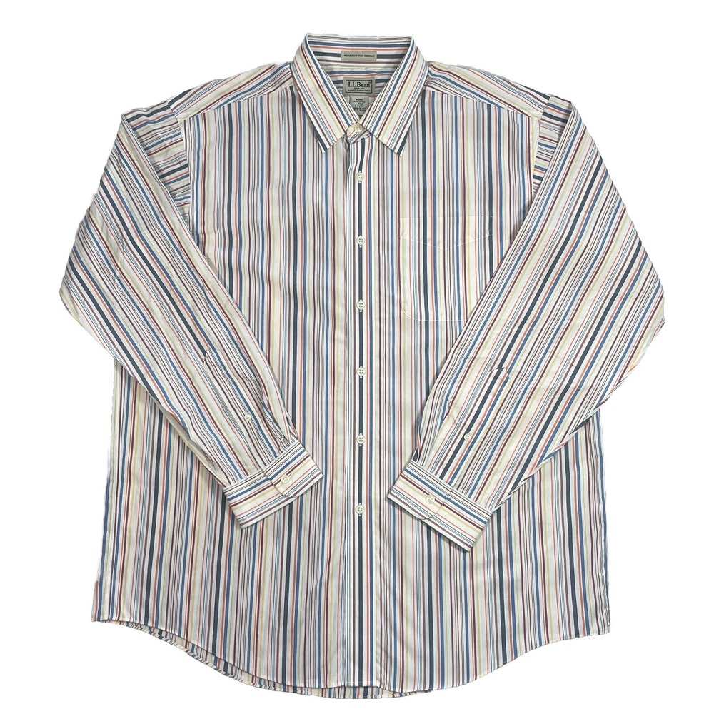 LL Bean Wrinkle And Stain Resistant Button Up Long Sleeve Striped L Shirt Multi